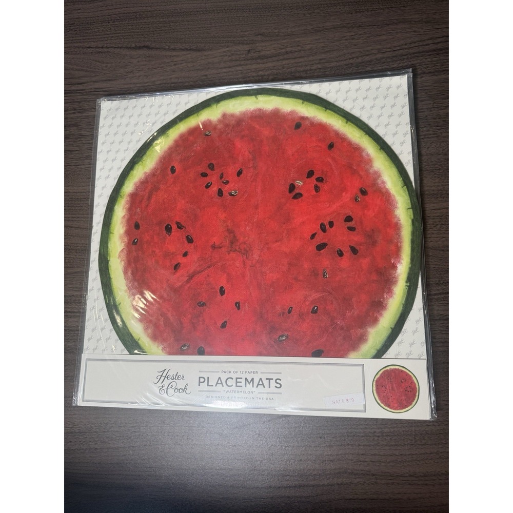 HESTER  AND COOK PLACEMATS SET OF 12 PAPER‎ watermelon summer 16"X 16" NEW